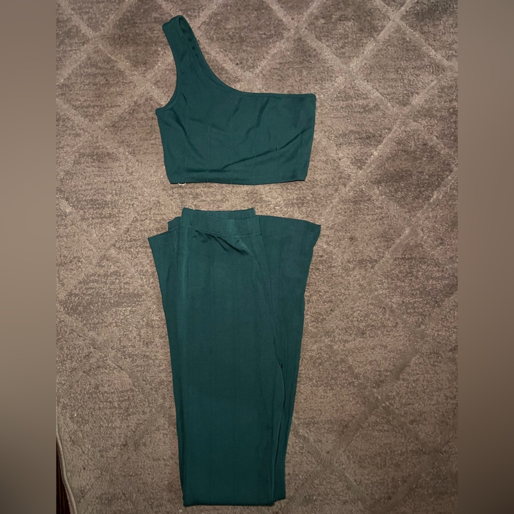 SHEIN Teal One-Shoulder Top and Pants Set